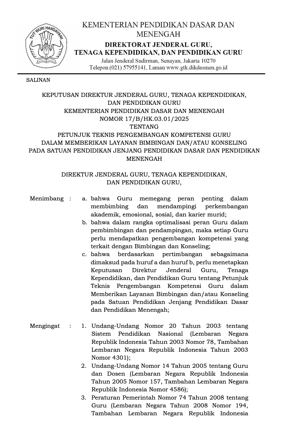 PETUNJUK TEKNIS PENGEMBANGAN KOMPETENSI GURU DALAM MEMBERIKAN LAYANAN BIMBINGAN DAN/ATAU KONSELING PADA SATUAN PENDIDIKAN JENJANG PENDIDIKAN DASAR DAN PENDIDIKAN MENENGAH